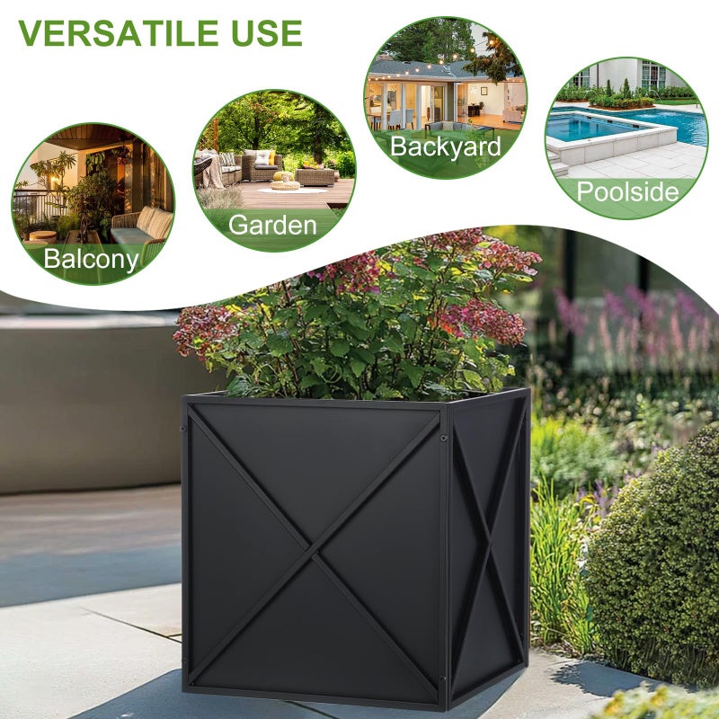 BAYN Metal Square Planter Box Tall Planters for Outdoor Plants Modern Heavy Duty with Drainage Holes for Outside Indoor Patio Deck - Black, 17â€x 17â€x 18â€ - Image 3