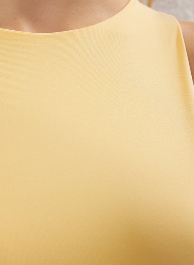 trendyol Light Yellow Halter Neck Body Fitted Stretchy Bottom Snap Knitted Body - Image 3