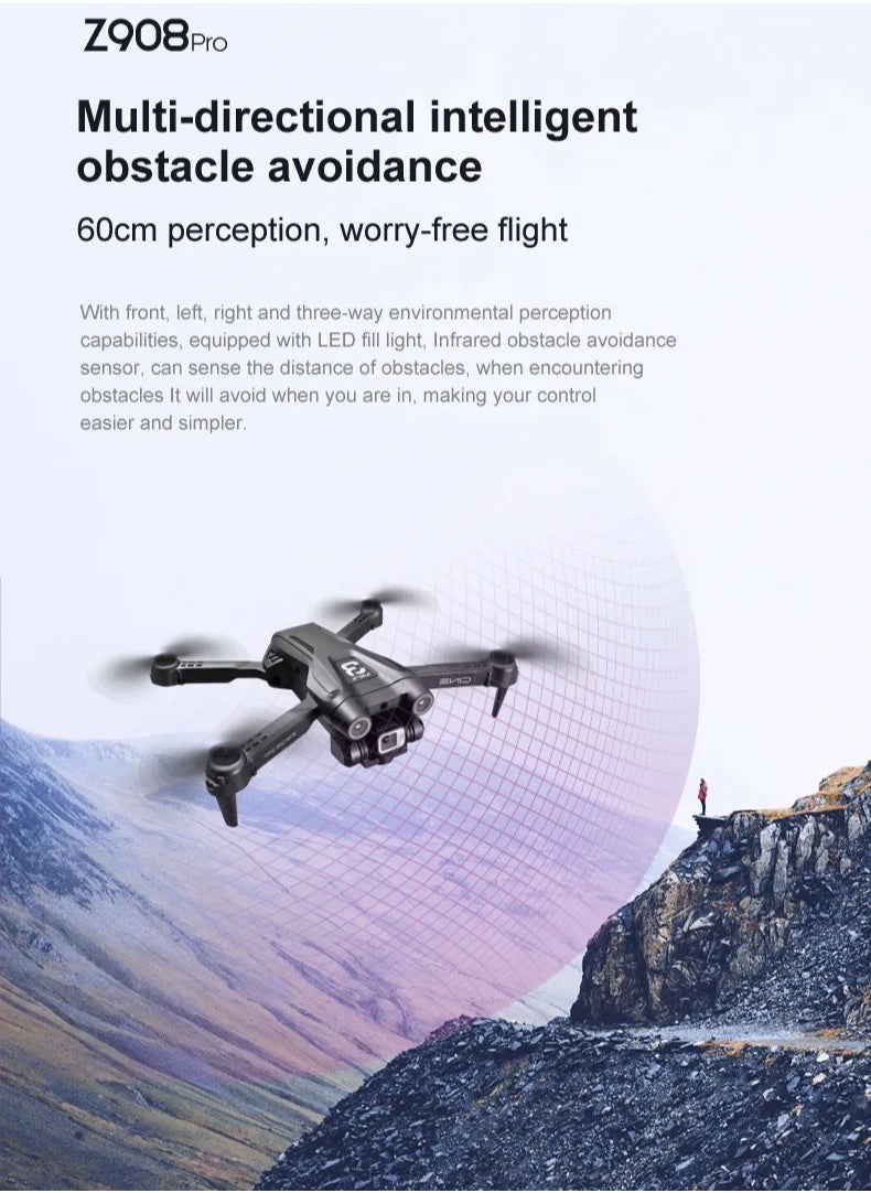 Z908 Pro Mini Dron 2.4G WIFI Drone 4k Professional Obstacle Avoidance Helicopter Remote Control Quadcopter RC Dron UAV Toys (3 Batteries)