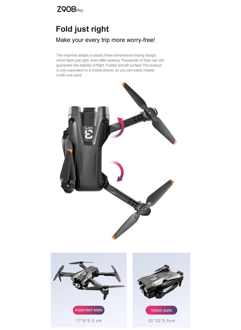 Z908 Pro Mini Dron 2.4G WIFI Drone 4k Professional Obstacle Avoidance Helicopter Remote Control Quadcopter RC Dron UAV Toys (3 Batteries)