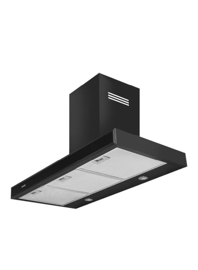 Hans Kitchen Cooker Hood, 90 cm Wall-Mount, 1000 m³/h Suction Power, 3-Speed T shape Design, LED Lighting, Black (ST 90-1000 Black)