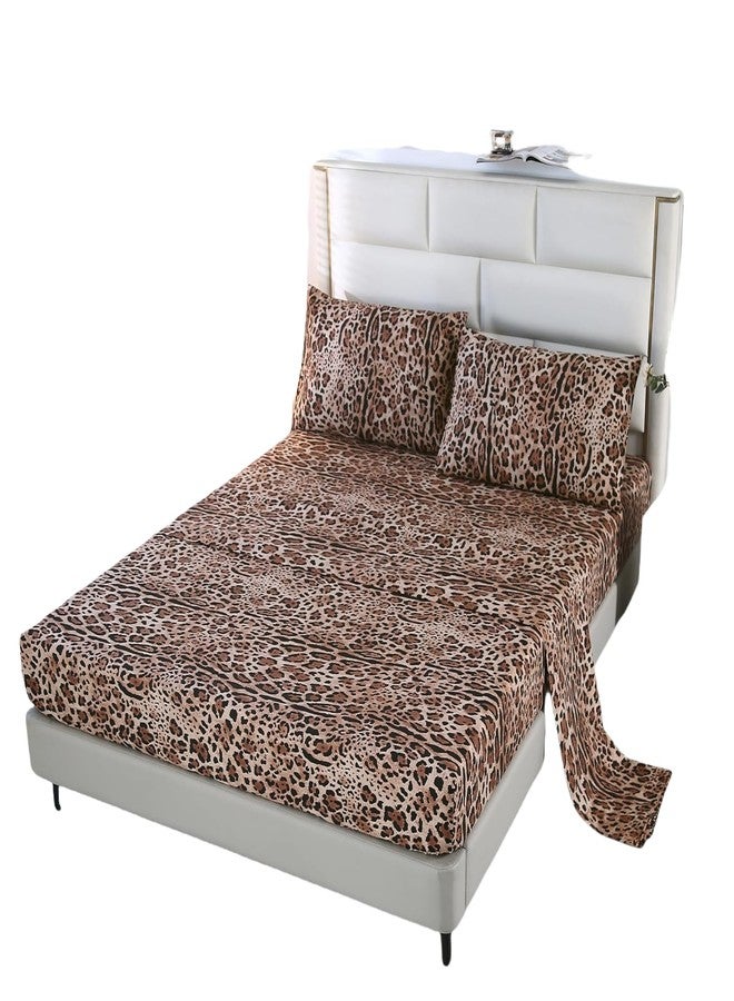 SDY 4PCS Leopard Bedding Sheets Full Size Leopard Print Sheet Set Included 1 Fitted Sheet with 14'' Deep Pocket + 1 Top Flat Sheet + 2 Pillowcases for Kids Boys Girls (Leopard,Full)… - Image 1