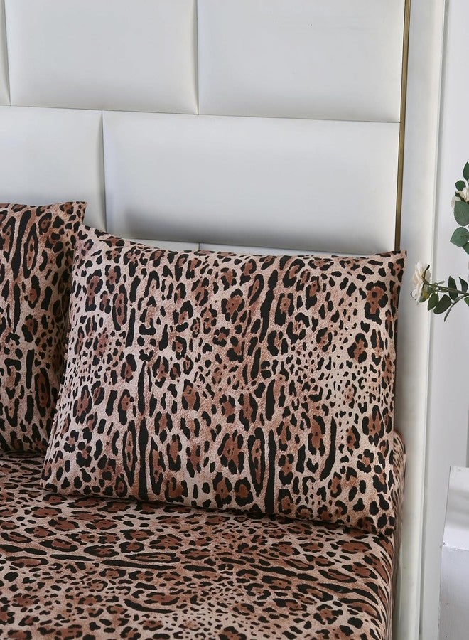SDY 4PCS Leopard Bedding Sheets Full Size Leopard Print Sheet Set Included 1 Fitted Sheet with 14'' Deep Pocket + 1 Top Flat Sheet + 2 Pillowcases for Kids Boys Girls (Leopard,Full)… - Image 3