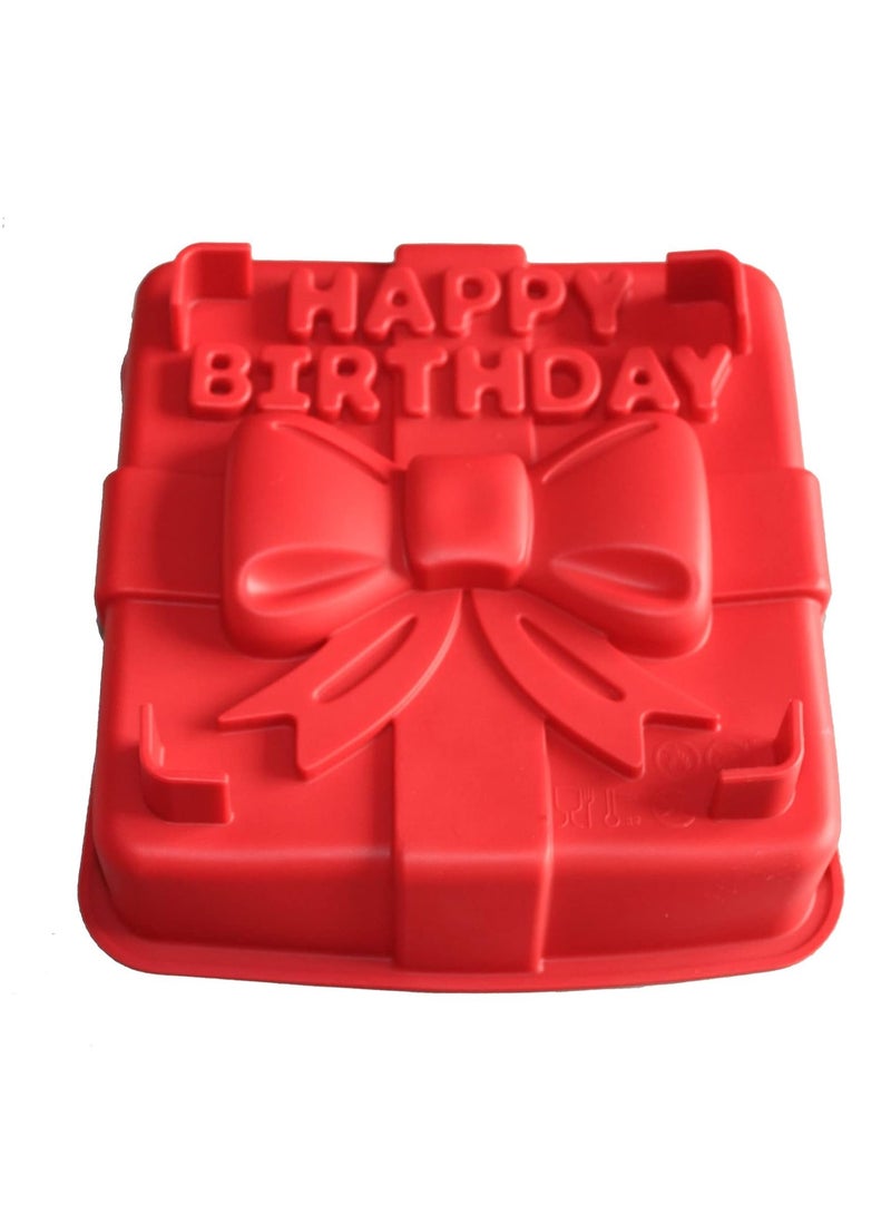 X-Haibei 8-inch Happy Birthday Gift Box Cake Pan Pizza Gelatinas Baking Silicone Square Mold - Image 1