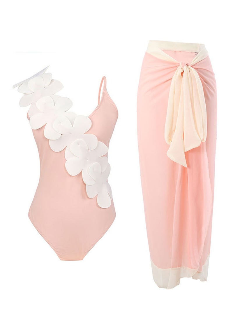 Generic - 2pcs one piece swimsuit lace up swimsuit skirt swimsuit set - Image 1