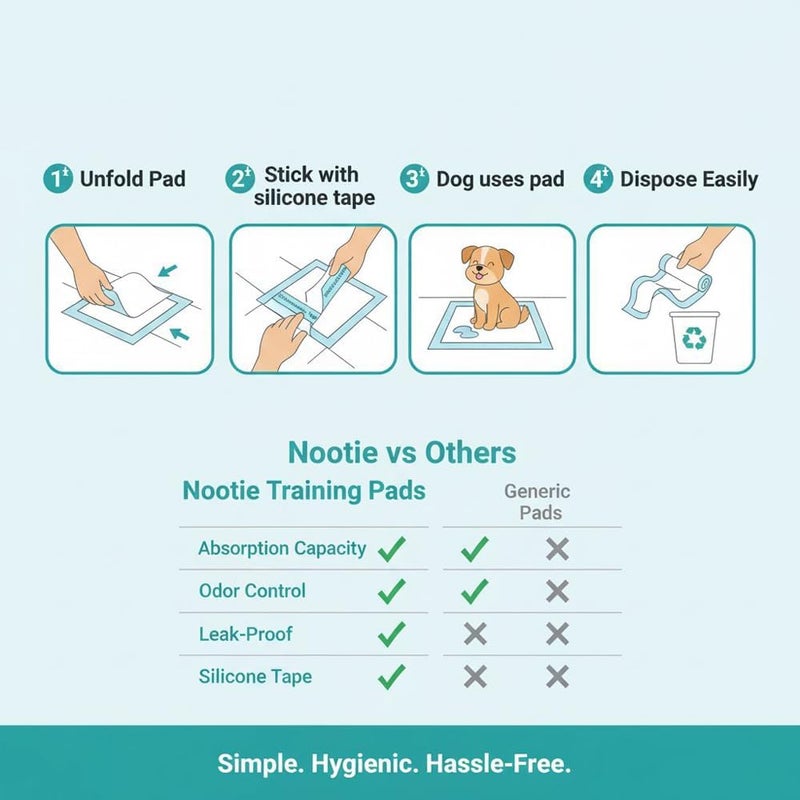 nootie Disposable Pet Training Pads Puppy Pee and Quick Drying Surface & Absorbent Core, Suitable for Medium/Large Breed Pets, Dogs, Cats -, 10 Pieces (60x90 cms) - Image 4
