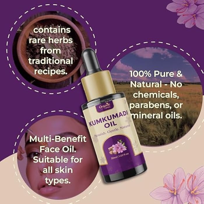 ORGANIC SPREE Kumkumadi Oil 1.01 Fl Oz (30ml) | Night Serum to Brighten Skin & Enhance Natural Glow with Saffron, Sandalwood and other herbs | Ayurvedic Face Oil (1.01 Fl Oz (30ml)) - Image 5
