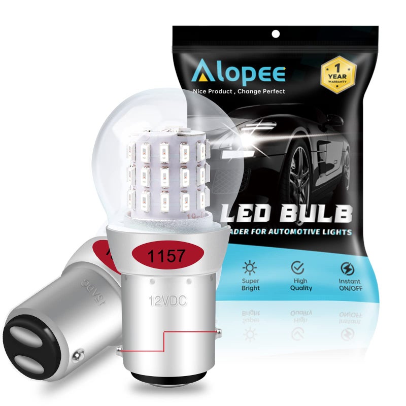 Alopee 1215V DC 1157 LED Bulb Red 2057 LED Bulb 7528 LED Bulb 2357 LED Bulb 33SMD 2835Chip Replacement for LED 1157 TailBrake Light Bulb Pack of 2