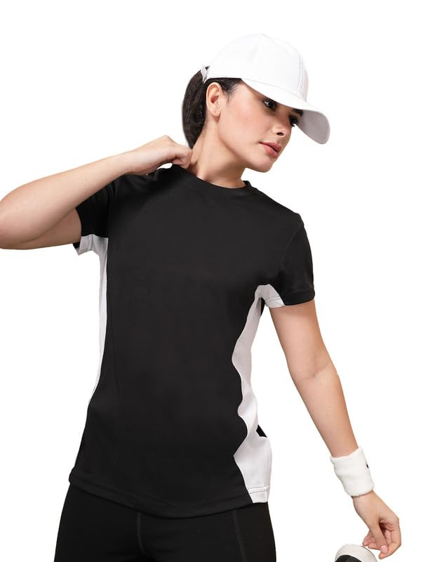 CHKOKKO Gym Tshirt for Women Workout Dry Fit t Shirt Sports Tshirt Lightweight Round Neck Breathable Half Sleeve Activewear Mesh Running Yoga Tops for Woman Blackwhite XXL - Image 1
