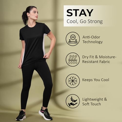 CHKOKKO Gym Tshirt for Women Workout Dry Fit t Shirt Sports Tshirt Lightweight Round Neck Breathable Half Sleeve Activewear Mesh Running Yoga Tops for Woman Blackwhite XXL - Image 2
