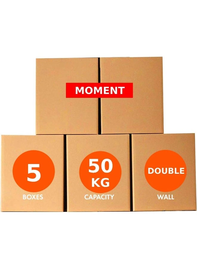 MOMENT [5 Pack] Xl-Large Double Wall 100% Recyclable Corrugated Cardboard Moving Boxes With 50 Kg Capacity, [55 X 55 X 70 Cm] Brown Carton For Packaging, Shipping And Storage, 5 Ply [Color : Brown]  - Image 1