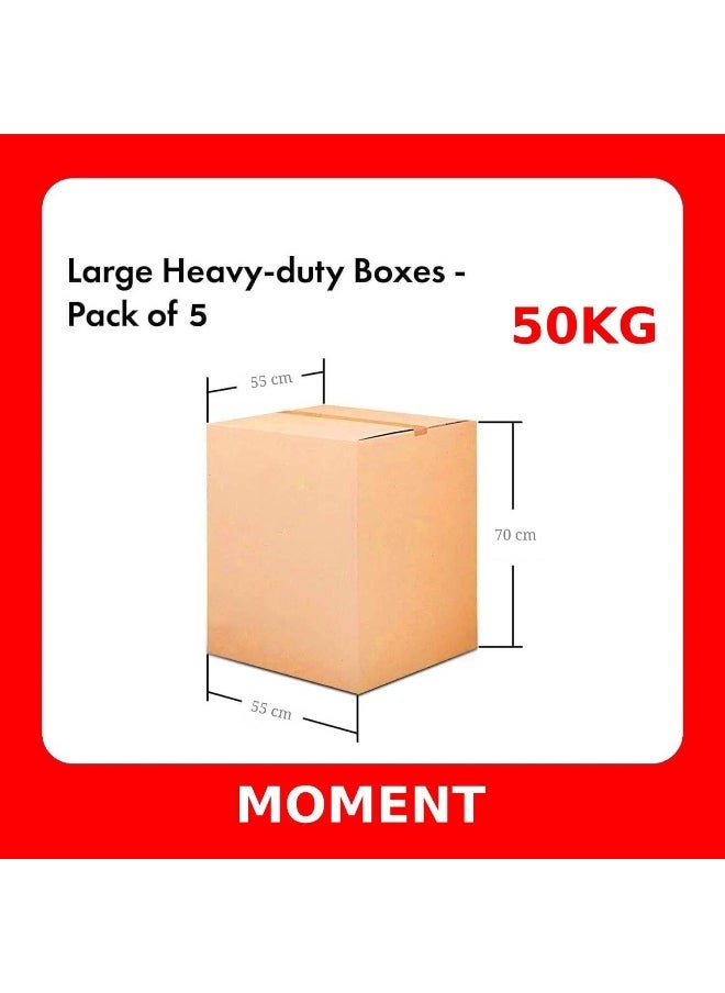MOMENT [5 Pack] Xl-Large Double Wall 100% Recyclable Corrugated Cardboard Moving Boxes With 50 Kg Capacity, [55 X 55 X 70 Cm] Brown Carton For Packaging, Shipping And Storage, 5 Ply [Color : Brown]  - Image 2