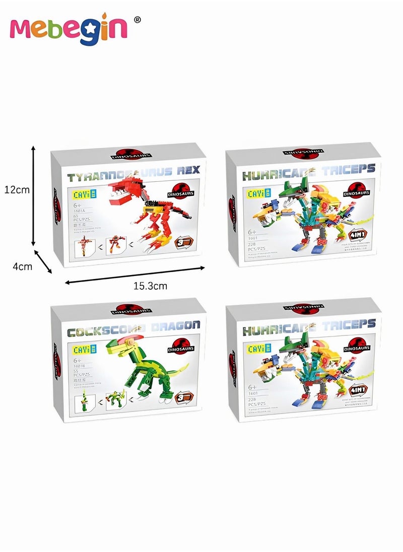 4PCS Dinosaur Building Set for Kids, Educational DIY Dinosaurs Toys, Small Particles Assembled Puzzle Building Block, Transformable Dinosaur Toys, DIY Mini Building Blocks Toys, Ideal Gift for Kids Aged 6+