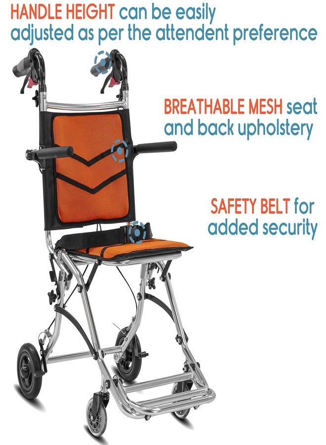 KosmoCare Styler Plus Premium Imported Ultra Lightweight Transporter Wheelchair With Bag and - Crest Series-Orange - Image 4