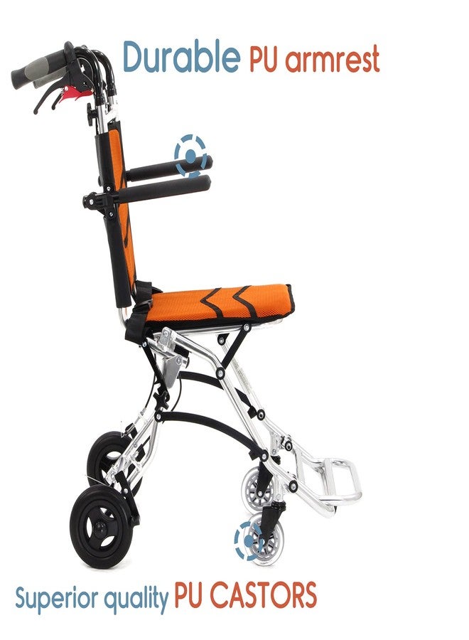 KosmoCare Styler Plus Premium Imported Ultra Lightweight Transporter Wheelchair With Bag and - Crest Series-Orange - Image 2