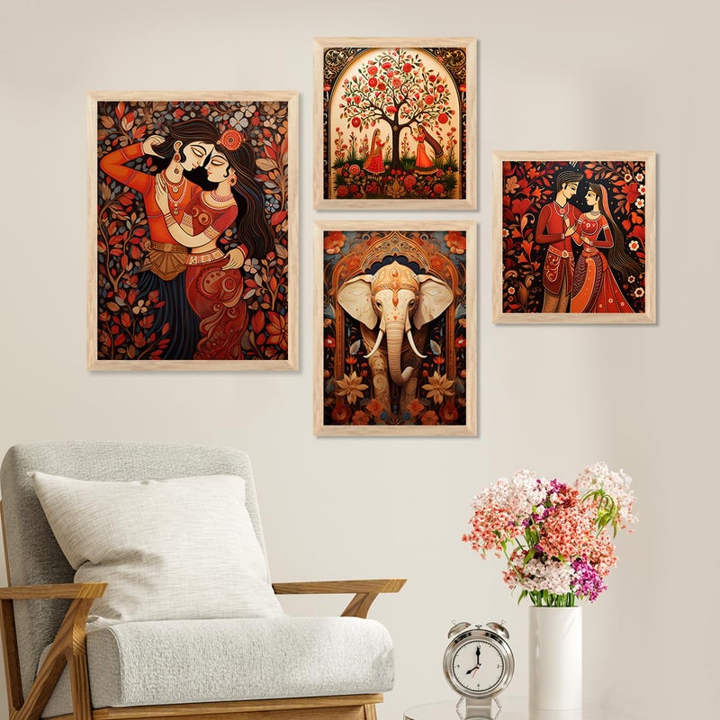 kotart Traditional Indian Inspired Madhubani Art Paintings with Frame for Living Room Bedroom Home and Office Wall Decor Set of 4 frames A - Image 5