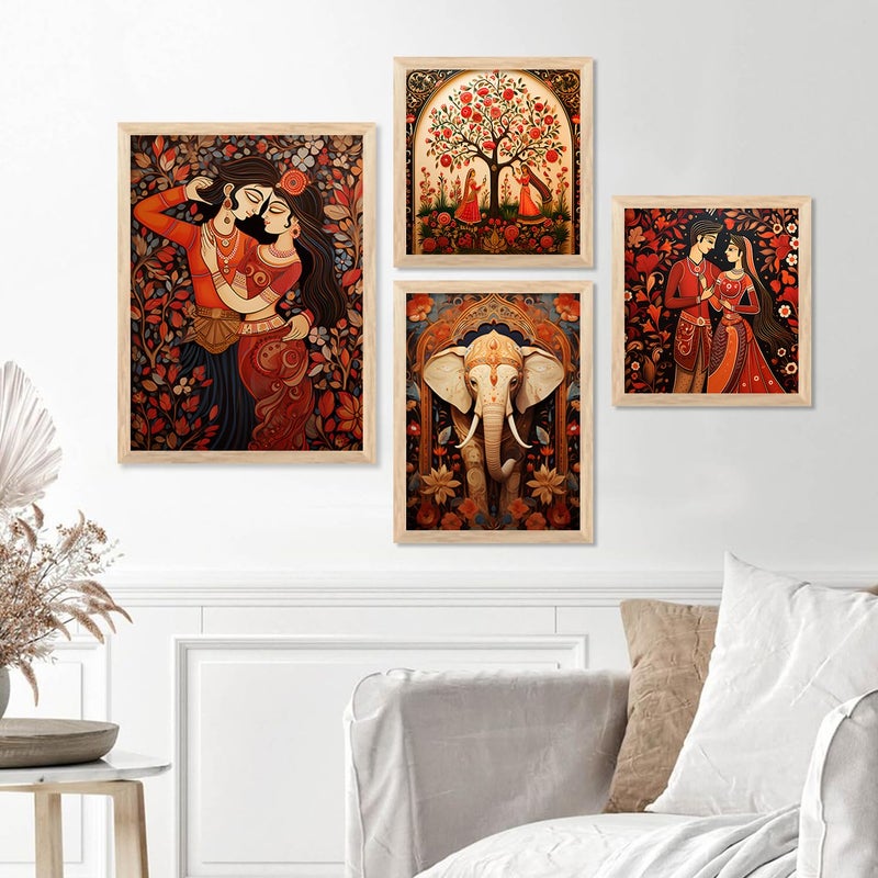 kotart Traditional Indian Inspired Madhubani Art Paintings with Frame for Living Room Bedroom Home and Office Wall Decor Set of 4 frames A - Image 4