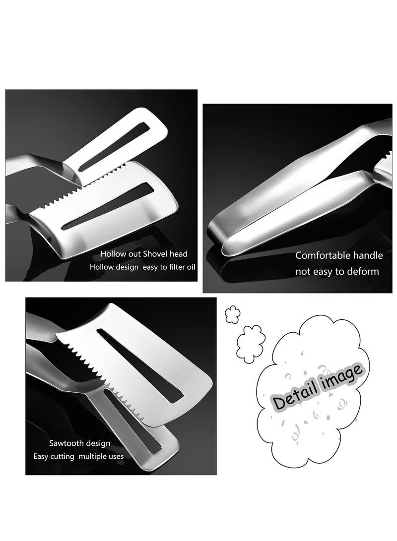 KASTWAVE 2 Pcs Stainless Steel Steak Clips with Serration, Multi-Function Food Grade BBQ Tongs, Bread Clip, Kitchen Jagged Flipping Spatula Clamp, Can Clip, Shovel - Image 2