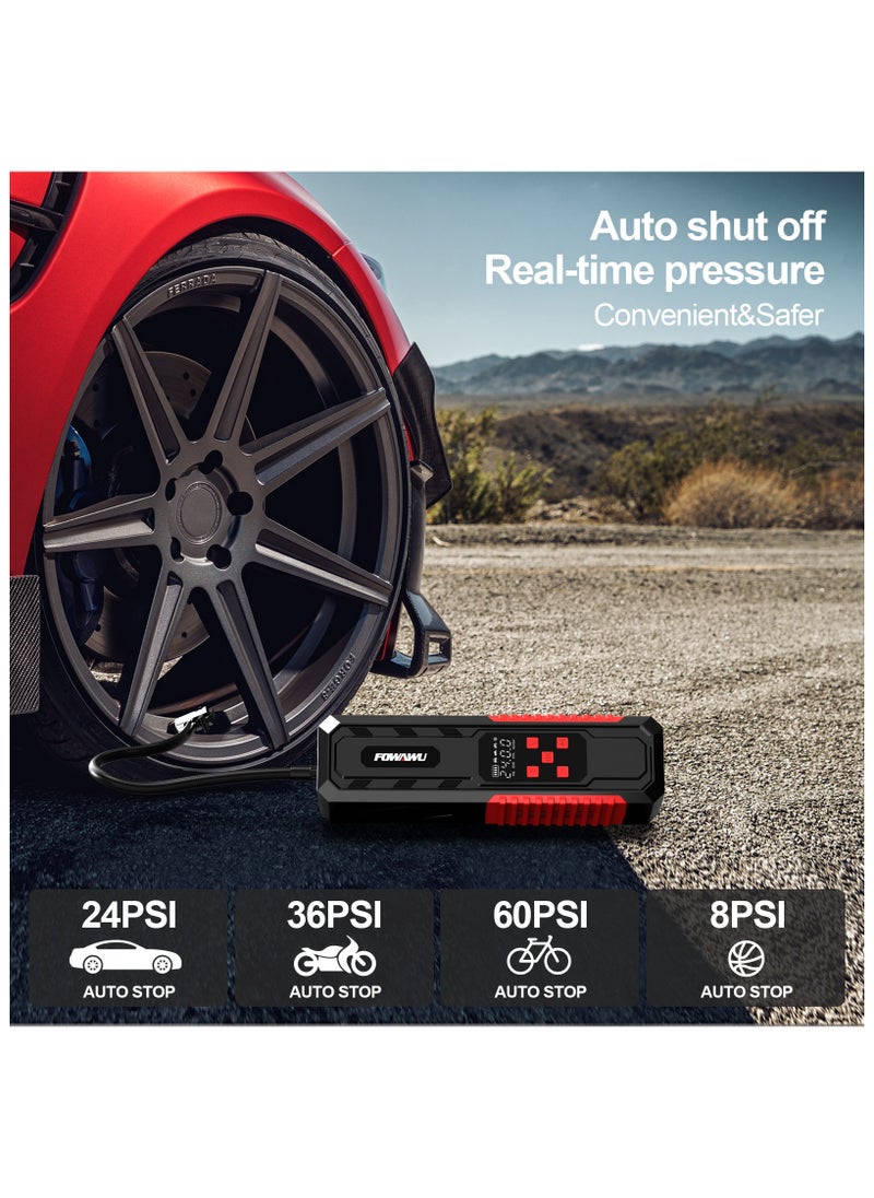 FOWAWU - FOWAWU 150PSI 7800mAh Car Portable Air Compressor,Electric Air Pump Rechargeable Battery Power Bank with Digital LCD/LED Flashlight/DC 12V, Mini Portable Tire Inflator for Car/Bike/Motorcycle/Ball - Image 1