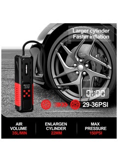 FOWAWU FOWAWU 150PSI 7800mAh Car Portable Air Compressor,Electric Air Pump Rechargeable Battery Power Bank with Digital LCD/LED Flashlight/DC 12V, Mini Portable Tire Inflator for Car/Bike/Motorcycle/Ball  - Image 2