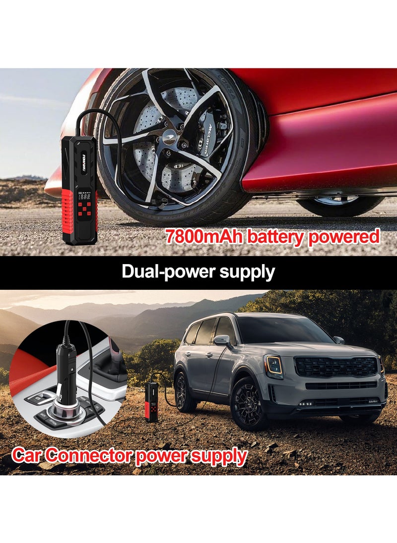 FOWAWU - FOWAWU 150PSI 7800mAh Car Portable Air Compressor,Electric Air Pump Rechargeable Battery Power Bank with Digital LCD/LED Flashlight/DC 12V, Mini Portable Tire Inflator for Car/Bike/Motorcycle/Ball - Image 1