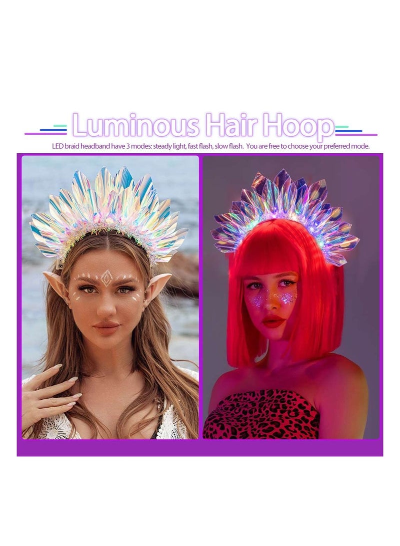 KASTWAVE عصابة رأس مضيئة LED، طوق شعر لامع، إكسسوارات شعر للحفلات والنوادي الليلية للنساء والفتيات، إكسسوارات شعر مهرجانية بغطاء رأس وامض - Image 3