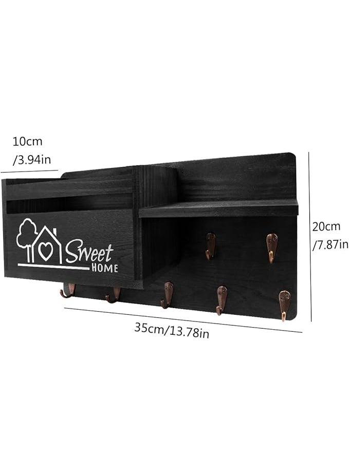 Gocokia Key Hanger Organizer, Mail and Key Holder for Wall Decorative, Wall Shelf with 7 Key Hooks, Wall Mounted Key Hangers with Mailbox, Home Decor (Black) - Image 3