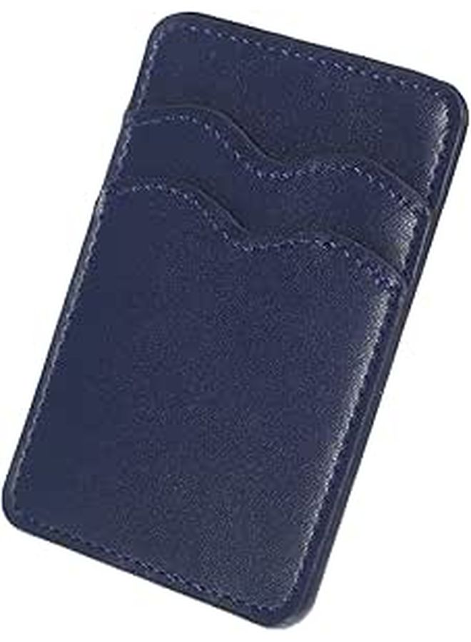 PU Leather Phone Card Holder Adhesive Wallet Dual Slots Dark Blue - Image 1