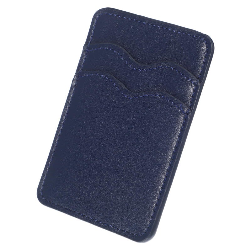 PU Leather Phone Card Holder Adhesive Wallet Dual Slots Dark Blue - Image 2