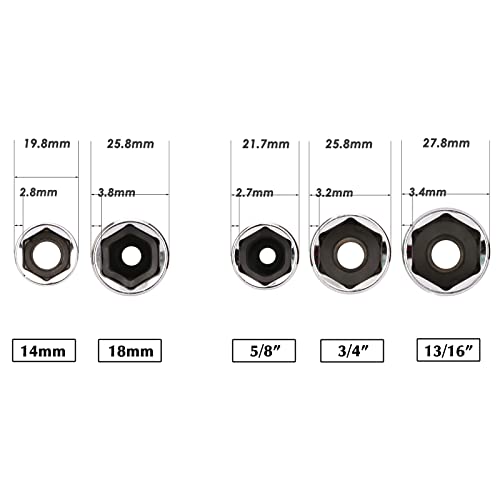 EMENTOL 5PCS 3/8" Drive Spark Plug Socket Set, CR-V, SAE and Metric, 3/8" Drive 6-Point Socket Set - Image 4