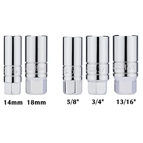 EMENTOL 5PCS 3/8" Drive Spark Plug Socket Set, CR-V, SAE and Metric, 3/8" Drive 6-Point Socket Set - Image 2