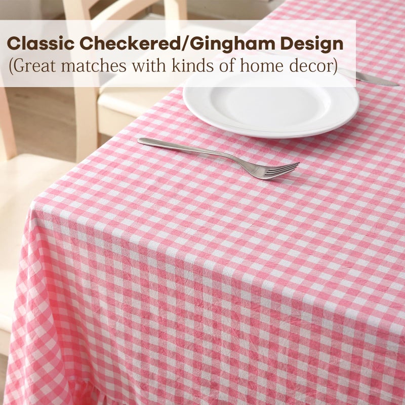 K MASANIJI 100% Cotton Coral Pink White Plaid Ruffled Table Cloth Rectangular 120x60 in Buffet Cottage Coquette Checker Gingham Vintage Decorative Tablecloth (Coral Pink/White Plaid, 120x60 inches) - Image 5