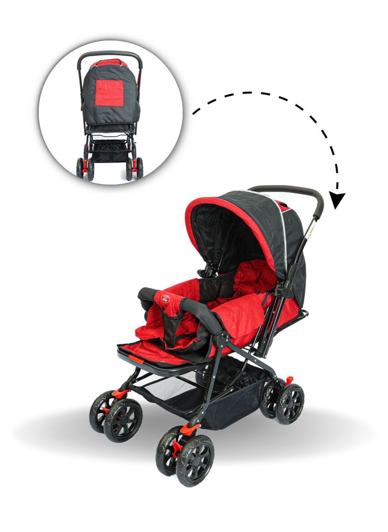 Generic Portable Infant Baby Stroller – Lightweight & Foldable Travel System Multi-Position Adjustable Seat, Multi-Point Safety Belt, Storage Basket Perfect for Babies, Toddlers, and Kids, Boys & Girls, Red  - Image 2