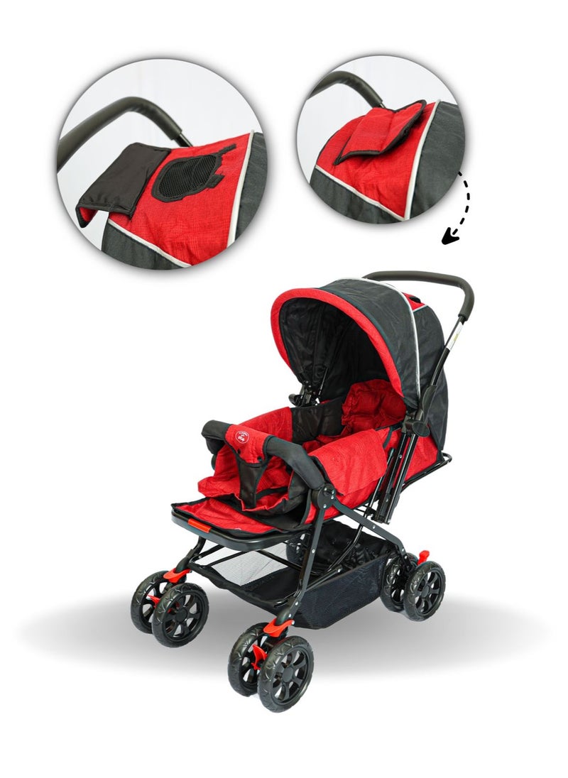 Generic Portable Infant Baby Stroller – Lightweight & Foldable Travel System Multi-Position Adjustable Seat, Multi-Point Safety Belt, Storage Basket Perfect for Babies, Toddlers, and Kids, Boys & Girls, Red  - Image 3