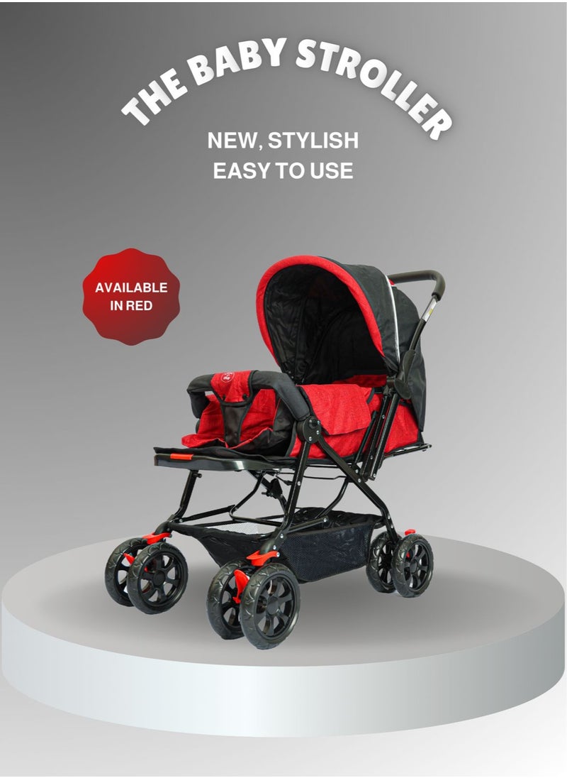 Generic Portable Infant Baby Stroller – Lightweight & Foldable Travel System Multi-Position Adjustable Seat, Multi-Point Safety Belt, Storage Basket Perfect for Babies, Toddlers, and Kids, Boys & Girls, Red  - Image 1