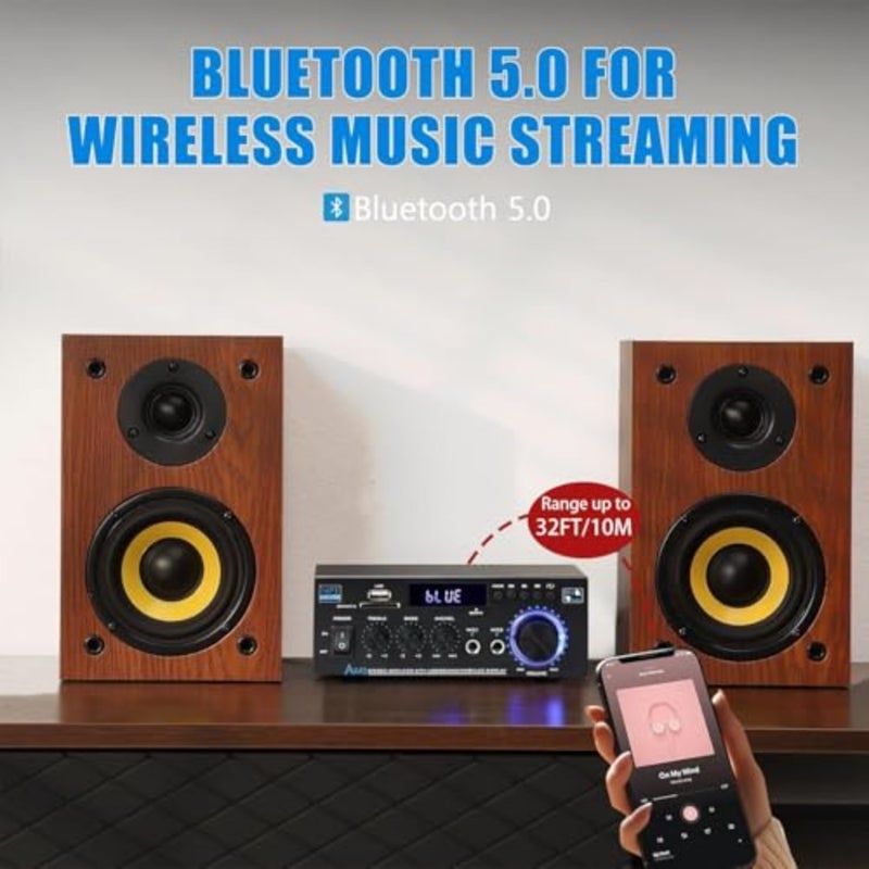 Home theater stereo amplifier system: aluminum alloy body, black finish, 400W max power, Bluetooth 5.0, USB/SD/RCA inputs for speakers, karaoke, garage use - Image 3