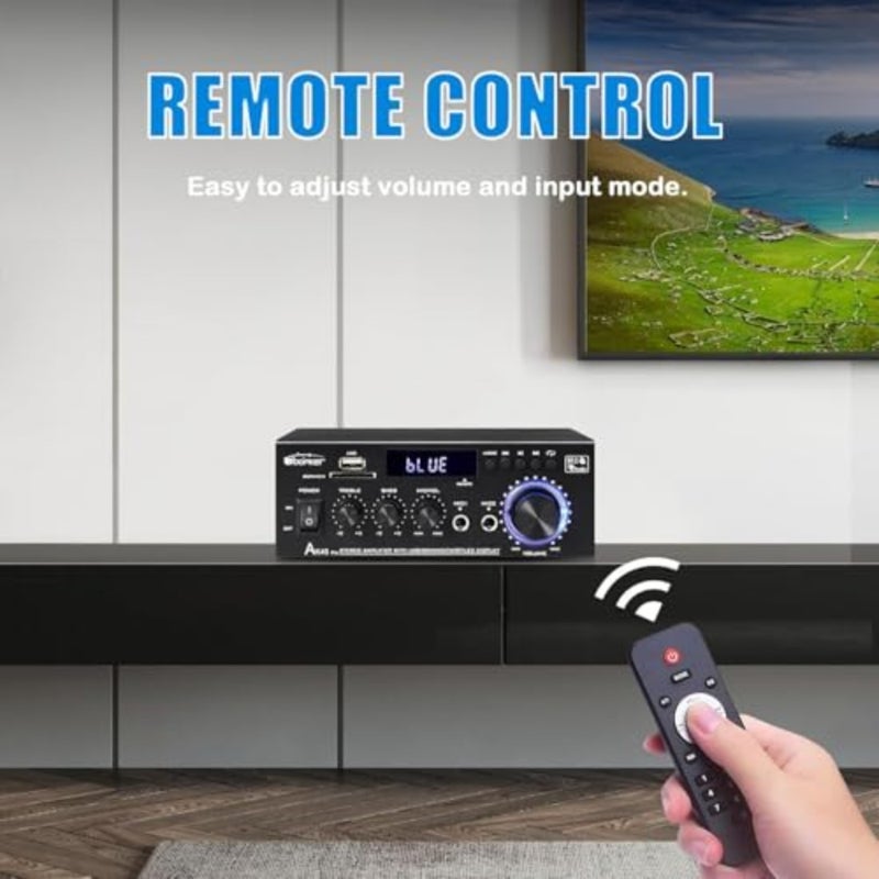 Home theater stereo amplifier system: aluminum alloy body, black finish, 400W max power, Bluetooth 5.0, USB/SD/RCA inputs for speakers, karaoke, garage use - Image 5