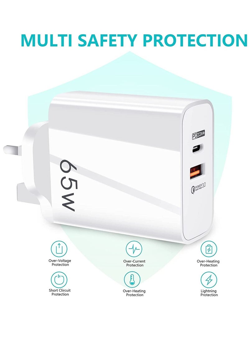 USB C Plug,Charger Type C 65W USB C Fast iphone Charger,PD3.0 Type C Super Fast Charger Wall Plug,Dual Port USB Plug Charger for iPhone, Cell Phones, Mobile Power Bank,iPad,Tablets, Headphones,etc - Image 5