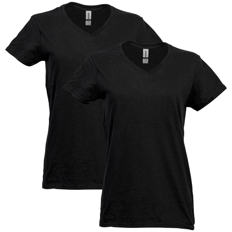 Gildan Women's Heavy Cotton V-Neck T-Shirt, 2-Pack, Black, Large - Image 1