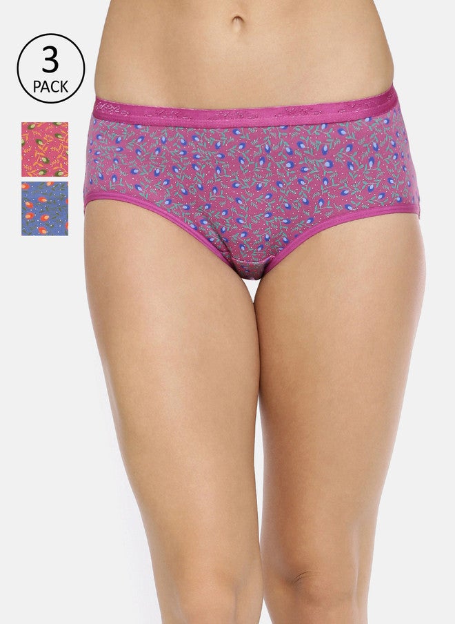 Red Rose Women Pack Of 3 Assorted Hipster Briefs - Floral Printed Cotton - Image 1