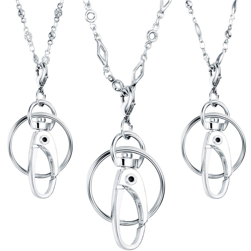 Tatuo 3 Pieces Different Fashion Lanyard Necklace, Women Strong Chain Lanyard for ID Badge Holder and Keys (Silver) - Image 1