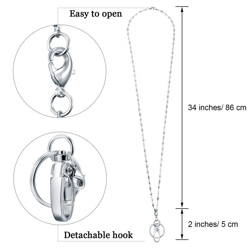 Tatuo 3 Pieces Different Fashion Lanyard Necklace, Women Strong Chain Lanyard for ID Badge Holder and Keys (Silver) - Image 2