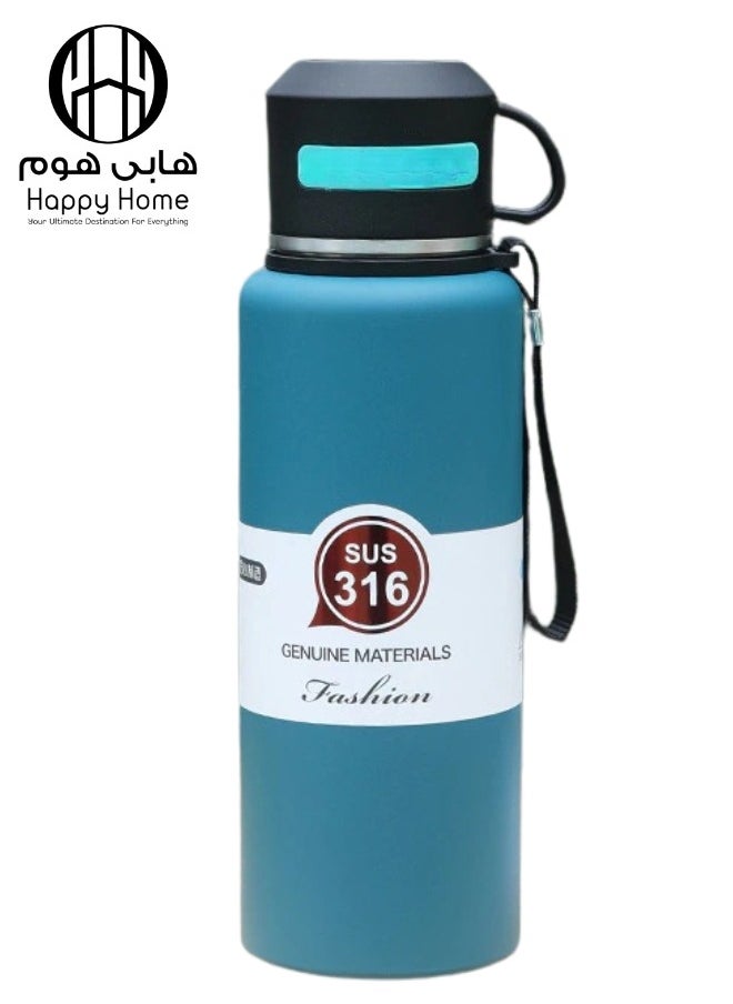 Happy Home Stainless Steel Thermos Flask with Tea Infuser and Cup for Hot Drinks 12 Hours and Cold Drinks 6 Hours 800ml- Blue  - Image 1