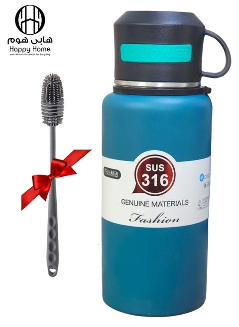 Stainless Steel Thermos Flask with Tea Infuser and Mug to Keep Hot Drinks for 12 Hours and Cold Drinks for 6 Hours 800ml with Brush- Blue