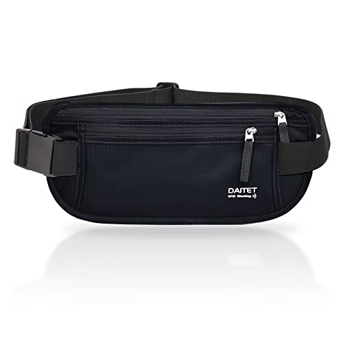 DAITET RFID Blocking Money Belt for Men Women, Slim Fanny Pack For Travel，Running,Conceal Waist Wallet For Passport Holder,Phone,Cash(Dark Black) - Image 1