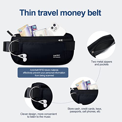 DAITET RFID Blocking Money Belt for Men Women, Slim Fanny Pack For Travel，Running,Conceal Waist Wallet For Passport Holder,Phone,Cash(Dark Black) - Image 2