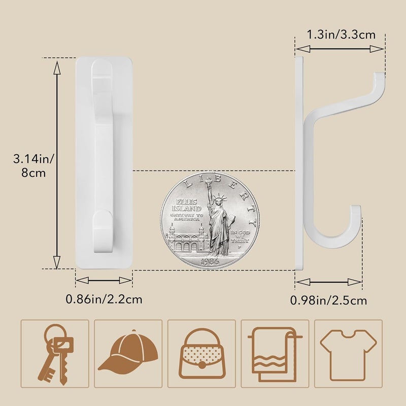 pickpiff Cost effective global grade quality Pack of 12 Adhesive Hooks, Extra Strong, Holds up to 6 kg, Metal Door Hooks, Towel Hooks, Rustproof, Self-Adhesive Hooks, Shower Hooks, No Drilling, White Fixed & portable compatible - Image 4