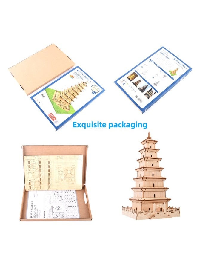 Beauenty Pupil Adult Wooden Three-Dimensional Puzzle Educational Toy Simulation DIY Handmade Assembled Hardcover Gift Xinlian-Color:Xi'an Big Wild Goose Pagoda  - Image 3