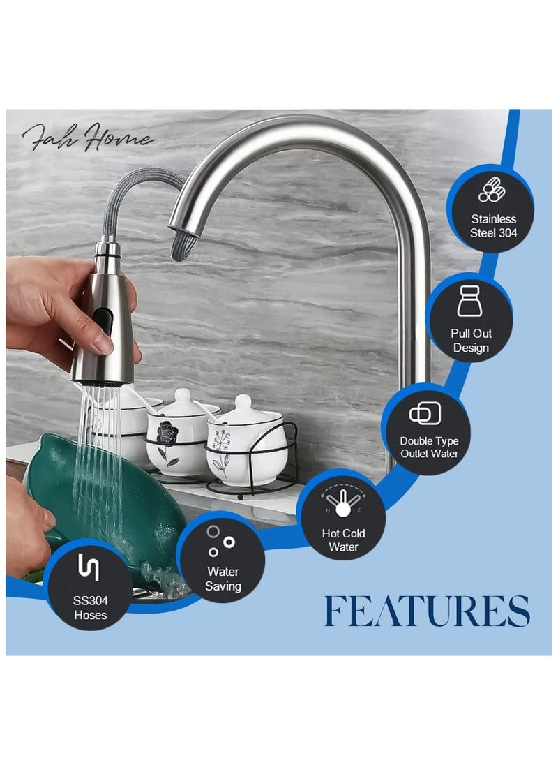 Generic - Extendable Kitchen Faucet Stainless Steel Kitchen Tap for Kitchen with Extension Two way spray-Single Handle Faucet 360 Degree Rotating Kitchen Tap - Image 1