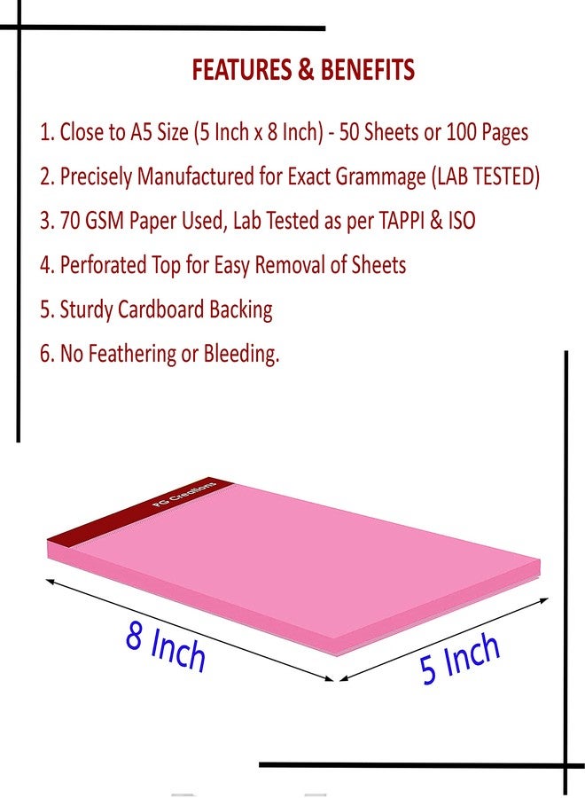 PG Creations A5 Size, Pack of 12 Pads, Unruled Notepads for Writing, 50 Sheets per Pad, 70 Gsm Plain Blank Paper Writing Pads for Office, Home & Students, 5x8 Inch, Pink - Image 3
